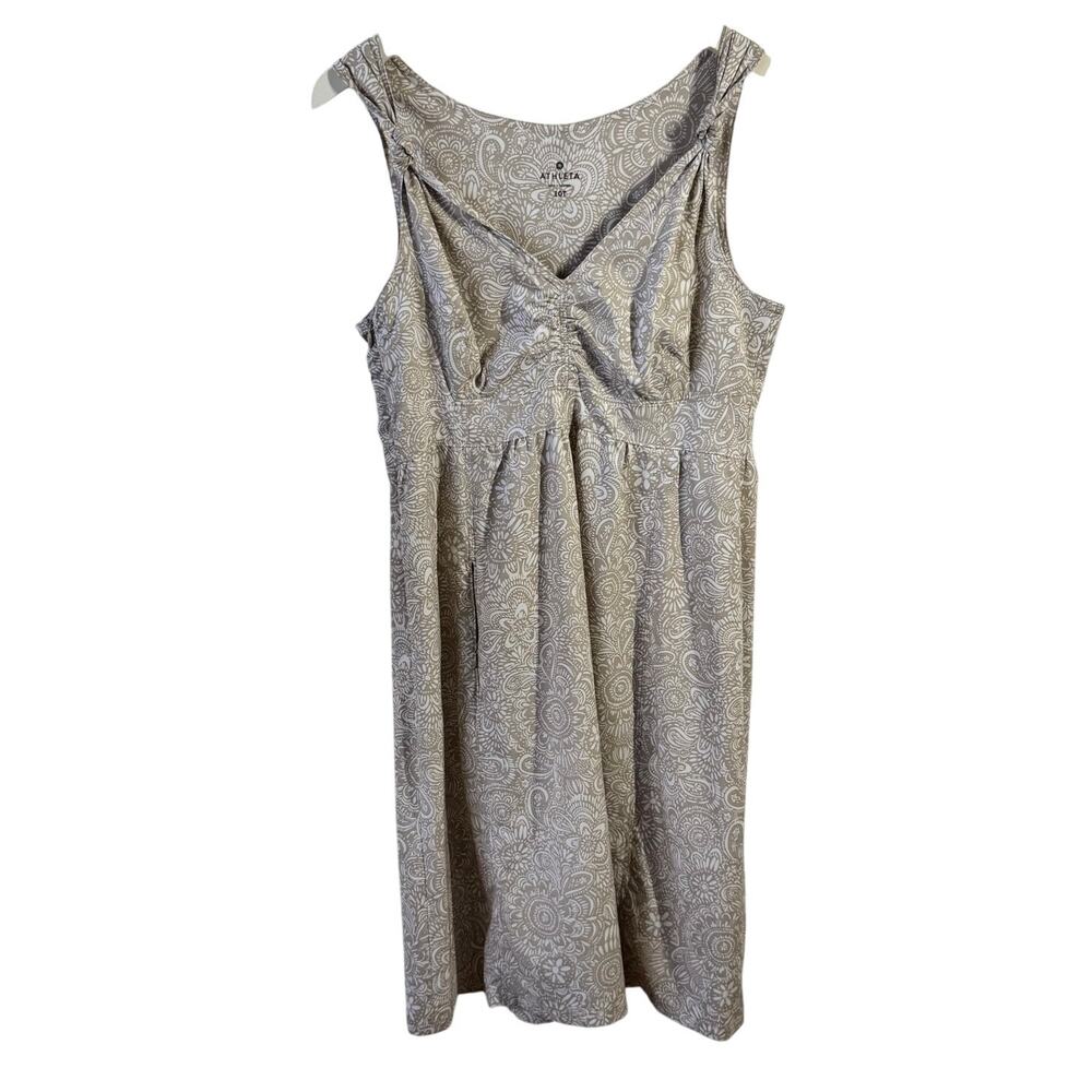 Athleta Dress Women 10L Nearly Knotical Cream Tan Sleeveless Scoop Neck Sundress